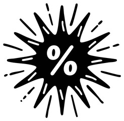 Fototapeta premium Hand drawn percentage symbol inside a dynamic bursting starburst shape for sale discount