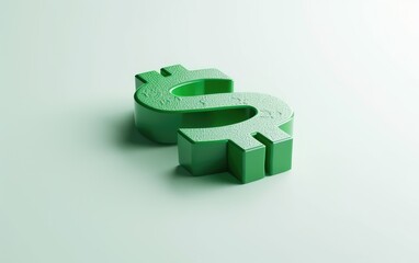 Naklejka premium Three dimensional green dollar sign sits on a light green background symbolizing finance and money.