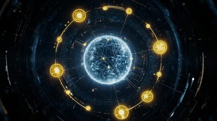 Sphere in ring network, illuminated - Powered by Adobe