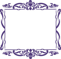 Elegant purple ornamental frame with flowing vintage swirls, ideal for invitations or decorative designs.