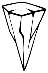 Simple black and white line art of a sharp pointed crystal or icicle shard with cracks
