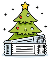 Festive Christmas Tree and Tickets Celebration Holiday Event Admission Concept