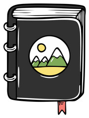 Illustrated Journal With Mountains and Sun Drawing on the Cover