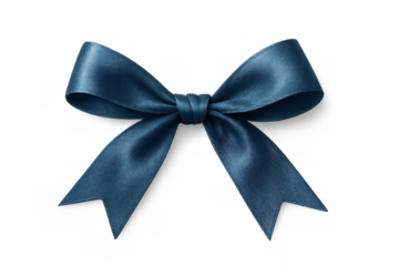 Blue satin bow creating festive decoration for gift boxes, presents, and special occasion packaging on transparent background