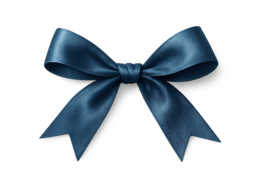 Blue satin bow creating festive decoration for gift boxes, presents, and special occasion packaging on transparent background