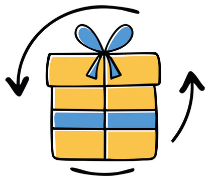 Yellow Gift Box with Blue Ribbon Bow Surrounded by Recycle Arrows