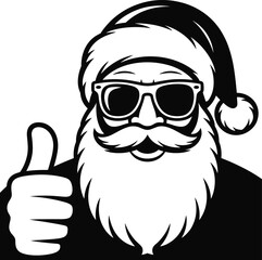 Santa, Claus, silhouette, illustration, Christmas, holiday, festive, cool, modern, graphic, design, beard, sunglasses, thumbs-up, trendy, bold, art, icon, celebration, seasonal