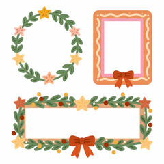 Christmas and New Year Frames in Cute Hand-Drawn Style for Holiday Design