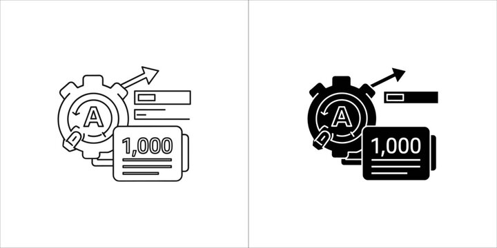 Gear icon with letter a and 1000 count and arrow