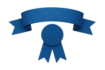 Blank blue ribbon banner and badge depicting award, excellence, success, winner, certificate or achievement concept