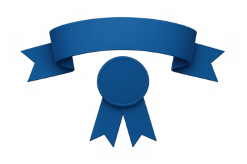 Blank blue ribbon banner and badge depicting award, excellence, success, winner, certificate or achievement concept