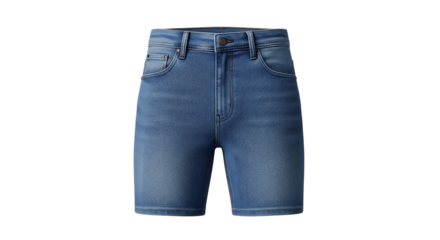 Light blue denim shorts with a textured weave and metal button closure, isolated on a white or transparent background, cutout, PNG