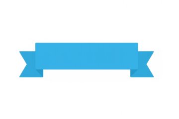 Blue ribbon banner element for design projects, offering blank space for text, labels, or promotional messages on transparent background
