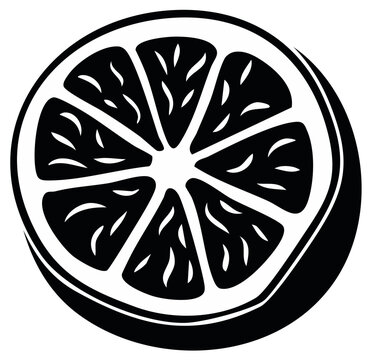 Stylized black and white citrus fruit slice icon bold graphic vector illustration