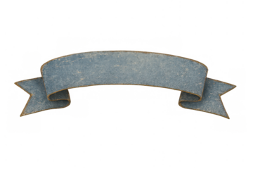 Textured blue vintage ribbon banner, rustic design element with blank copy space, transparent background