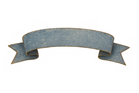 Textured blue vintage ribbon banner, rustic design element with blank copy space, transparent background