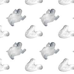 Watercolor pregnant girl and baby silhouette blue print.Hand painted silhouette motherhood element  pattern on white background.