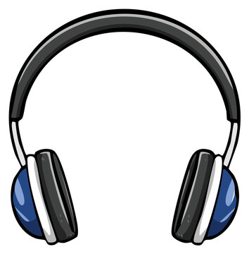 Cartoon style blue and black over-ear headphones illustration for listening to music