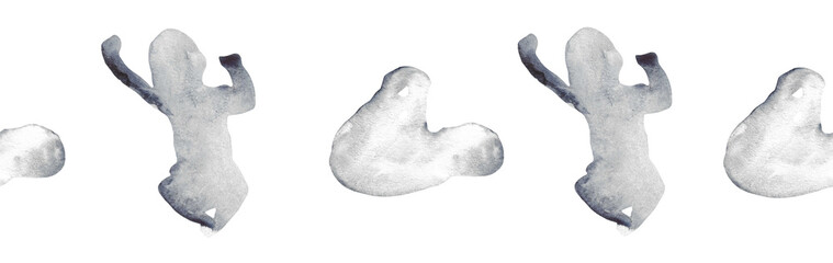 Watercolor baby silhouette blue pattern.Hand painted silhouette motherhood element border on white background.