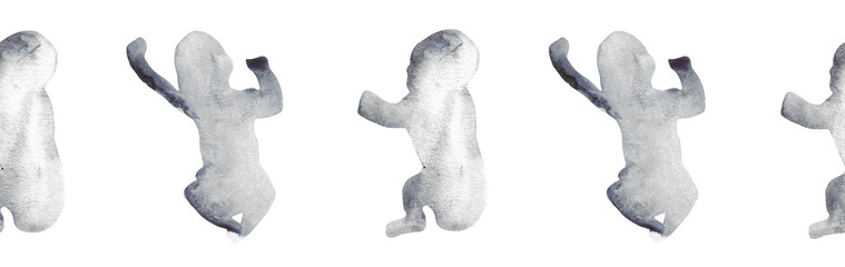 Watercolor baby silhouette blue pattern.Hand painted silhouette motherhood element border on white background.