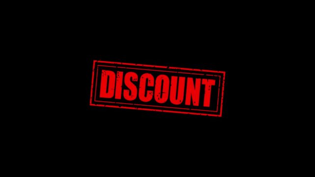Discount rubber stump animation. Discount distressed texture effect motion graphics. text slide down video footage. stamp zooming text seal.
