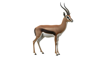 Fototapeta premium Gazelle with Curved Horns Standing Profile View, isolated on a white or transparent background, cutout, PNG