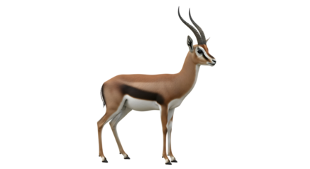 Gazelle with Curved Horns Standing Profile View, isolated on a white or transparent background, cutout, PNG