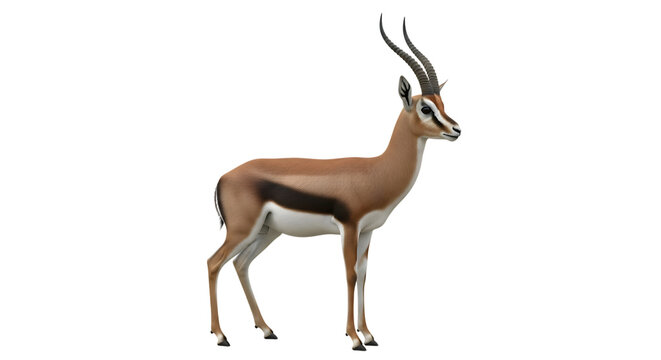 Gazelle with Curved Horns Standing Profile View, isolated on a white or transparent background, cutout, PNG