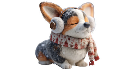 Obraz premium Cuddly corgi wearing earmuffs and a scarf, enjoying the winter vibes. white background or transparent