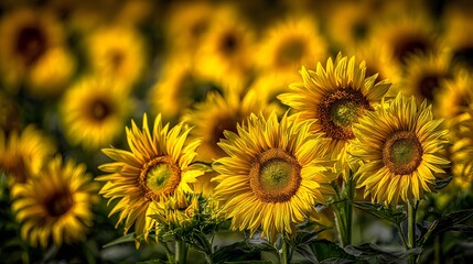 sunflowers turning toward sun displaying bright yellow petals and earthy green stems