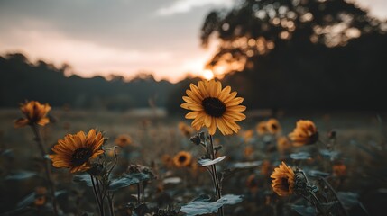 sunflowers turning toward sun displaying bright yellow petals and earthy green stems
