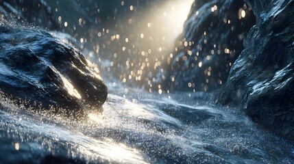 surface with deep blue crevices and sparkling snow under bright sunlight