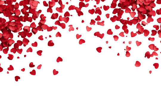 Romantic cascade of red hearts falling gently, perfect for Valentine's Day greetings, love notes, or adding a touch of passion to your designs isolated on white background