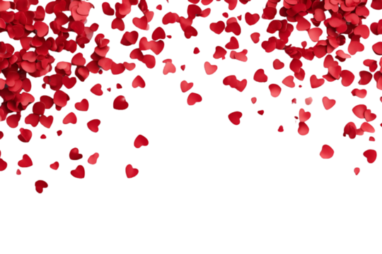 Romantic cascade of red hearts falling gently, perfect for Valentine's Day greetings, love notes, or adding a touch of passion to your designs isolated on white background