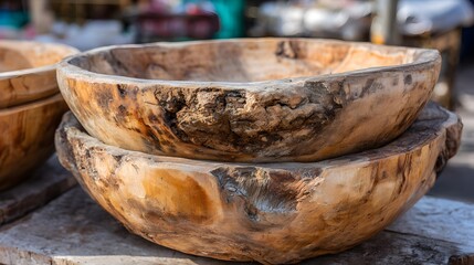 bowls stacked together highlighting smooth curves and contrasting brown grains