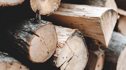 logs neatly piled showcasing circular growth rings and earthy brown tones