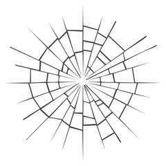 Obraz premium Broken glass effect with radial cracks and segments, shatter illustration