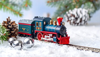 Festive Christmas Toy Train on a Snowy Winter Scene