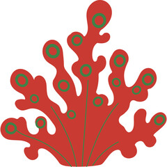 Vibrant Red Coral with Green Accents and Transparent Background Underwater Flora Illustration
