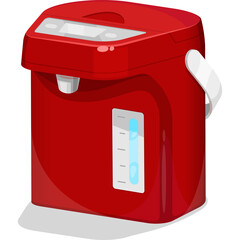 Vibrant Red Electric Water Boiler with Clear Water Level Indicator and White Handle Isolated on White Background