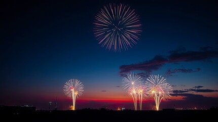 Bioluminescent Fireworks in the Night Sky with Smooth Gradient Transitions and Vibrant Light Effects