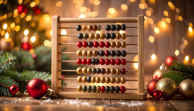 Wooden Abacus with Colorful Beads on a Wooden Table