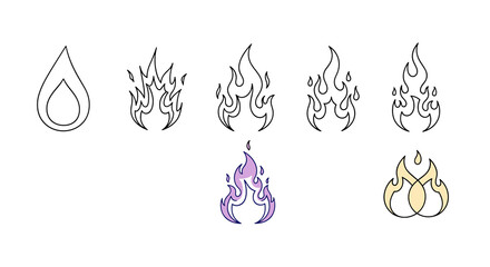 Flammable Hot Fire Elements Set Isolated on White Background for Design Projects and Creative Visuals, Embodying Energy, Passion, and Inspiration in Presentations, Marketing, and Advertising Materials