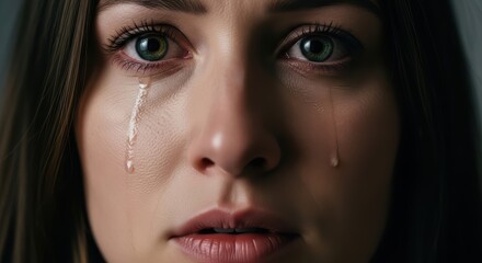 Fototapeta premium Close-up of young caucasian female with tearful eyes