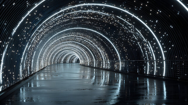 Glowing Tunnel Stretching to Infinity – Futuristic Neon Light Path in Sci-Fi Dimension