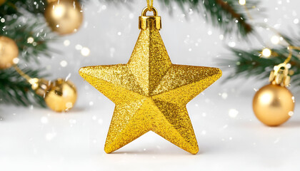 Glittering Golden Star Christmas Ornament with Festive Holiday Decor