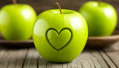 green apple on a wooden table love