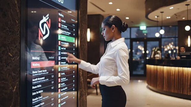 Video showcasing woman interacting with digital display illustrating the integration of future technology in daily life