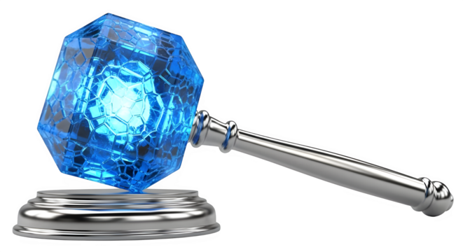 Futuristic crystal gavel offers powerful symbol for law, technology, and innovative justice solutions in the digital age