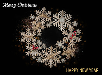Merry Christmas and Happy New Year Snowflake Wreath